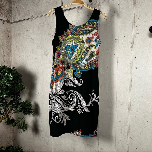 Julien Chang  preppy classic little black paisley dress size M‎ NWOT - Picture 1 of 9